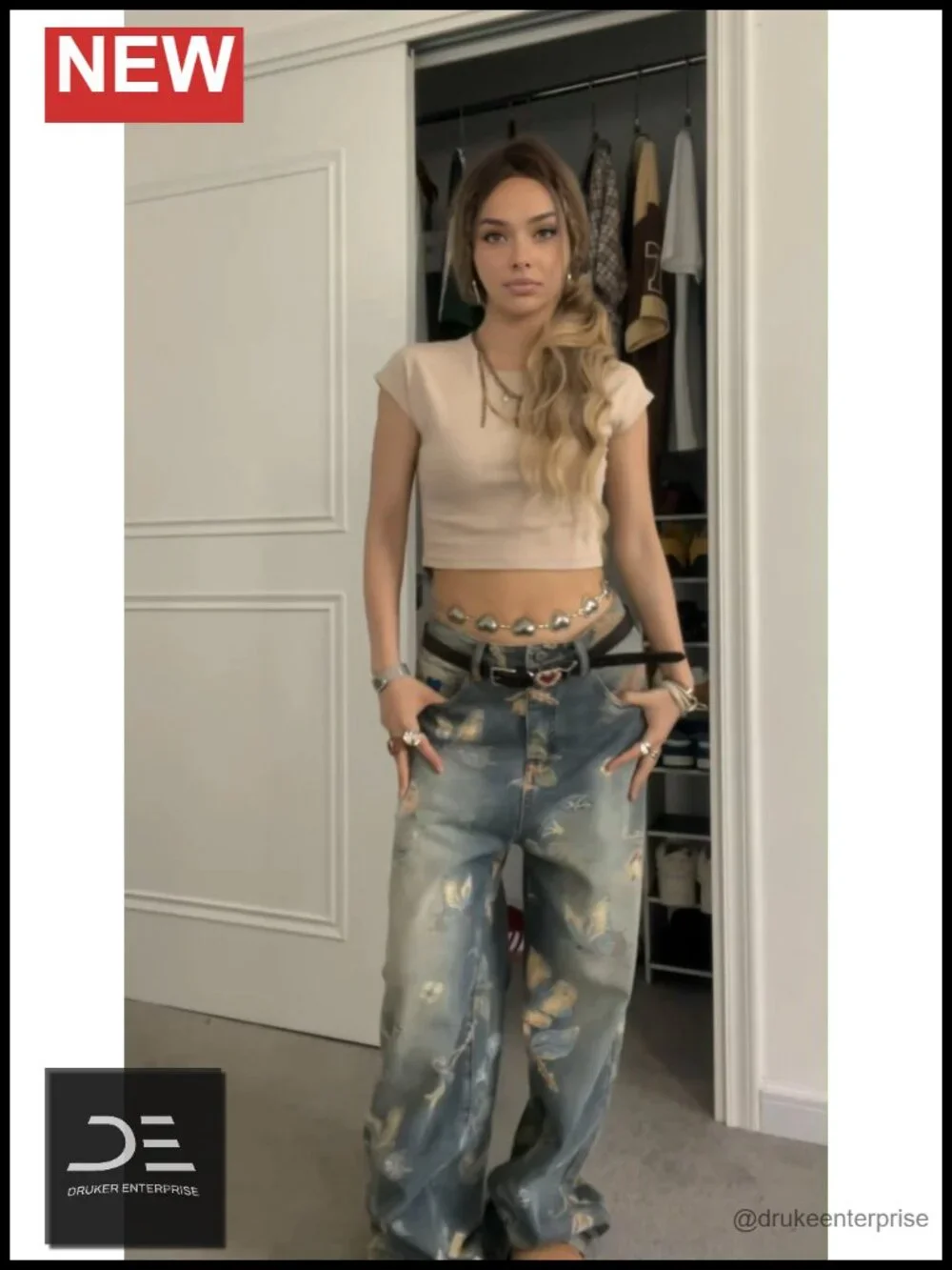Baggy Wide Leg Floral Print Jeans Y2K Streetwear Denim Pants